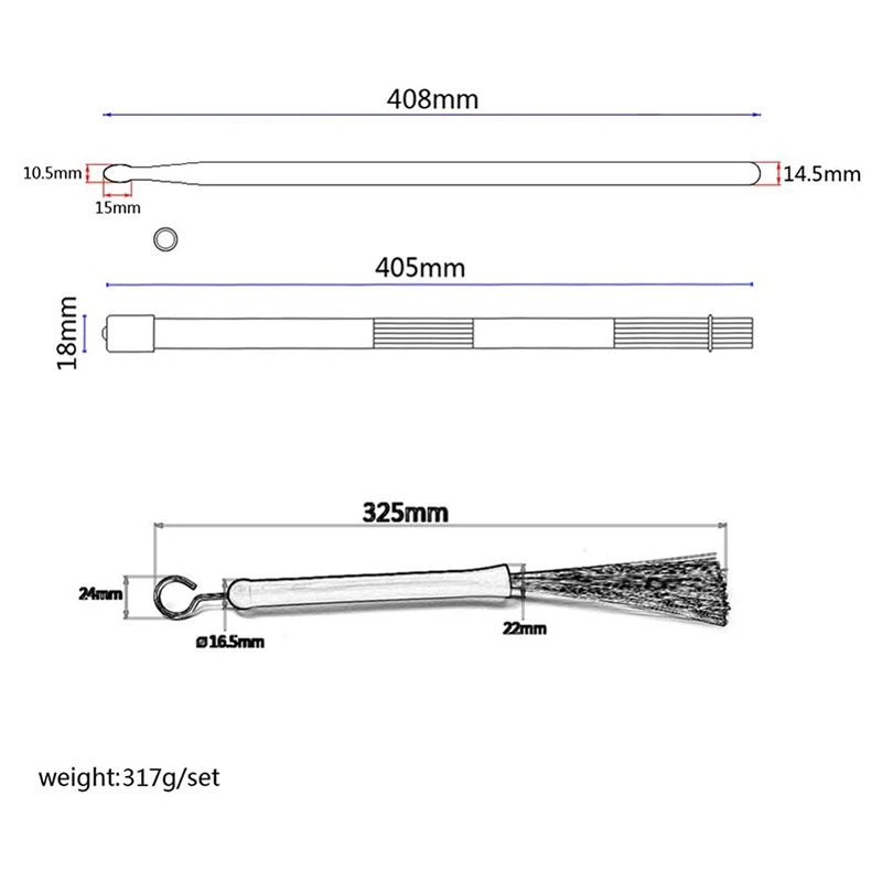 Барабанные палочки проволочные кисти набор с сумкой для хранения джазовых