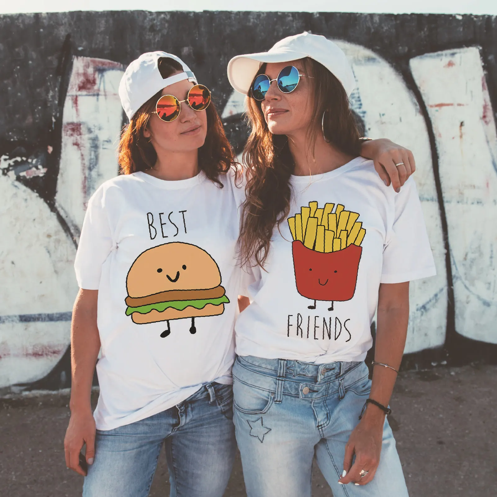 

Funny Design Best Friend Matching T-Shirt BFF T Shirt Women Fast Food Tee Shirt for Femme Cotton Tops Tees Hamburger and Fries