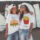 Забавный дизайн, подходящая футболка для лучшей подруги, женская футболка с фаст-фудом, женские хлопковые топы, футболки с гамбургером и картошкой фри