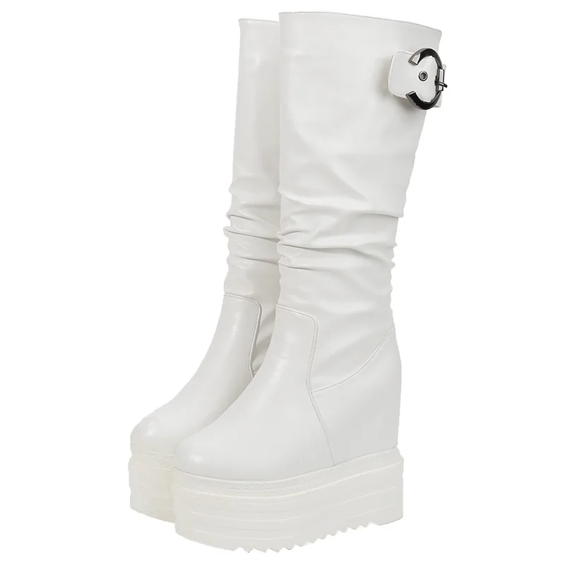 

High-tube mid-tube boots women's shoes wedge high-heeled plush boots autumn and winter new style platform platform