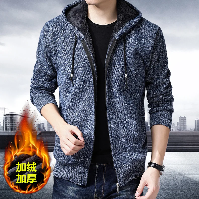 

Sweater jacket Men Sweater Mens Coat hooded jacket men's New Korean casual Plush thickened jacket knitted zipper Men fashion new