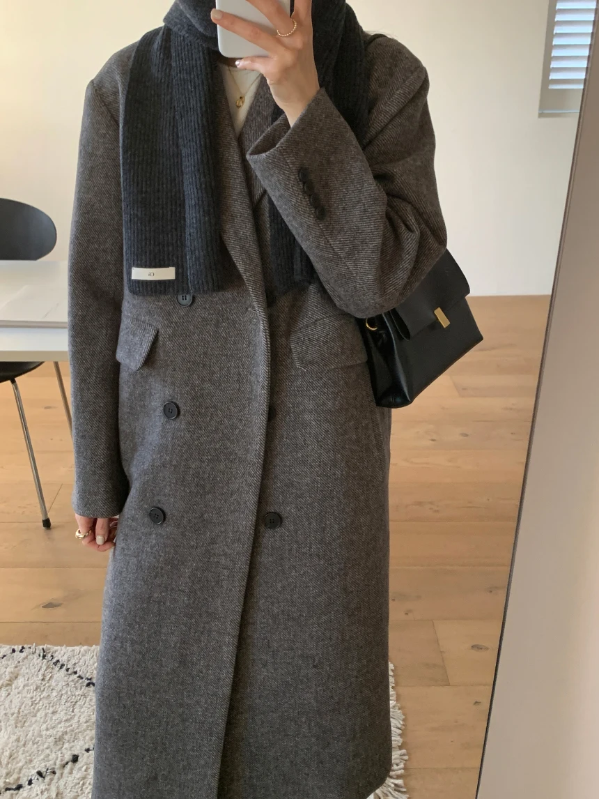 

Женское зимнее шерстяное пальто, однотонная теплая плотная длинная куртка в стиле ретро, верхняя одежда, двубортное пальто в Корейском стил...