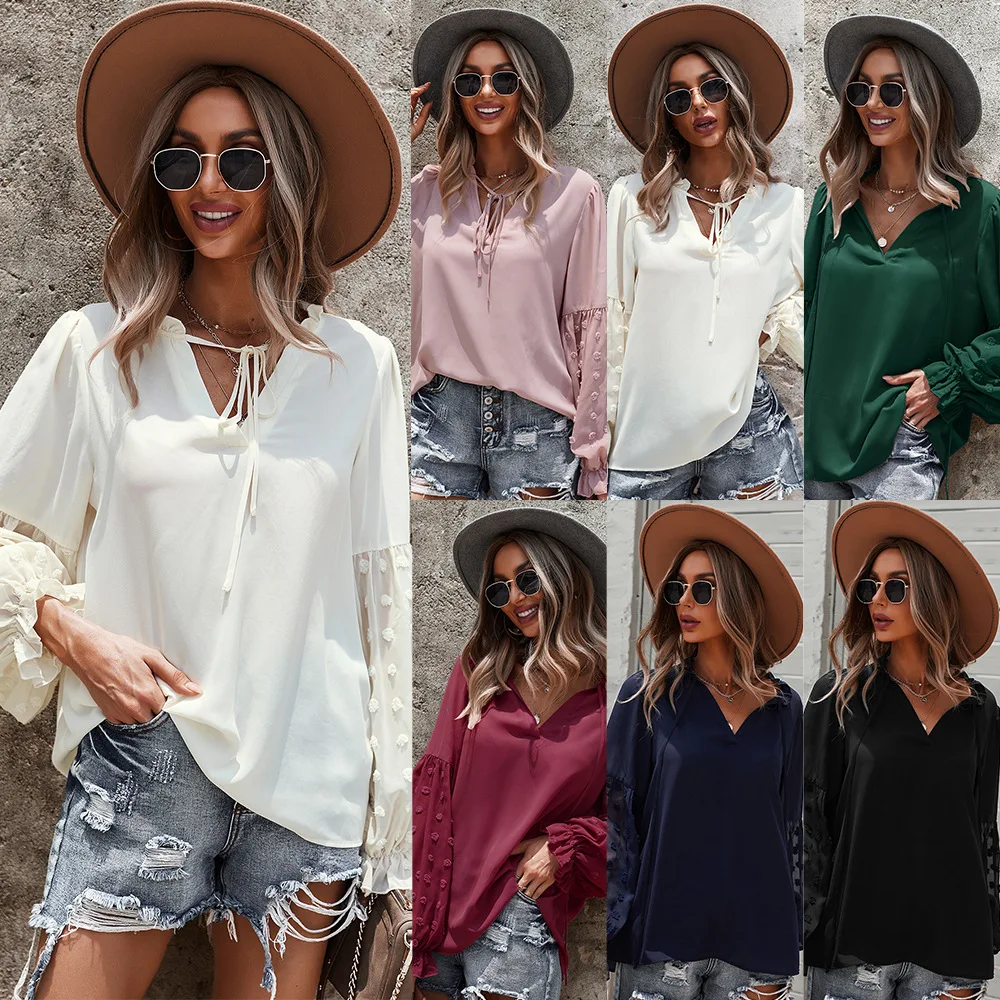 

Spring Autumn White Blouses Office Shirts Women V-Neck Tops Long Sleeve Chiffon Blouse Female Ladies Work Wear