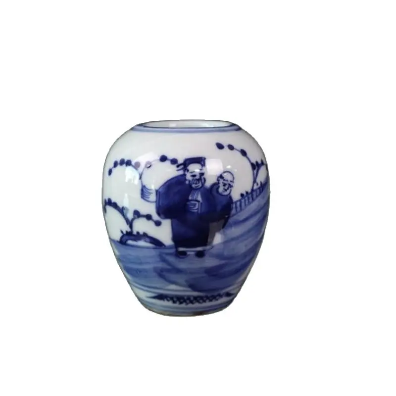 

Chinese Old Porcelain Pot With Blue And White Figure Pattern