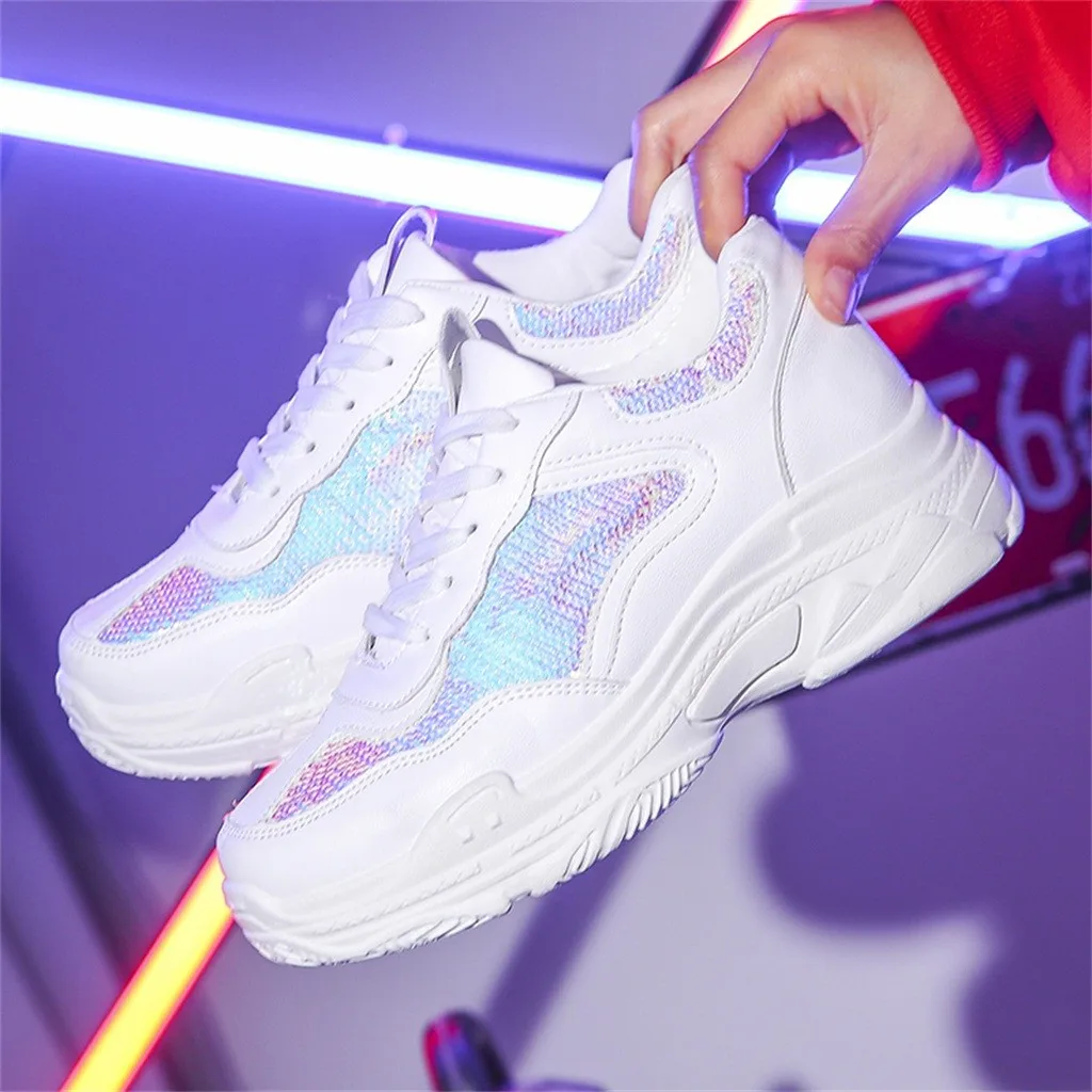 Женские Кроссовки со шнуровкой белые на платформе для занятий спортом