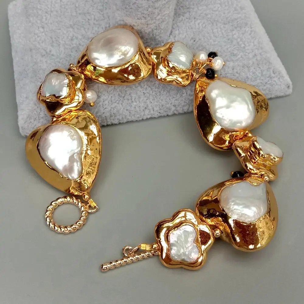 Y · YING браслет с натуральным белым жемчугом Кеши в форме сердца и бабочки