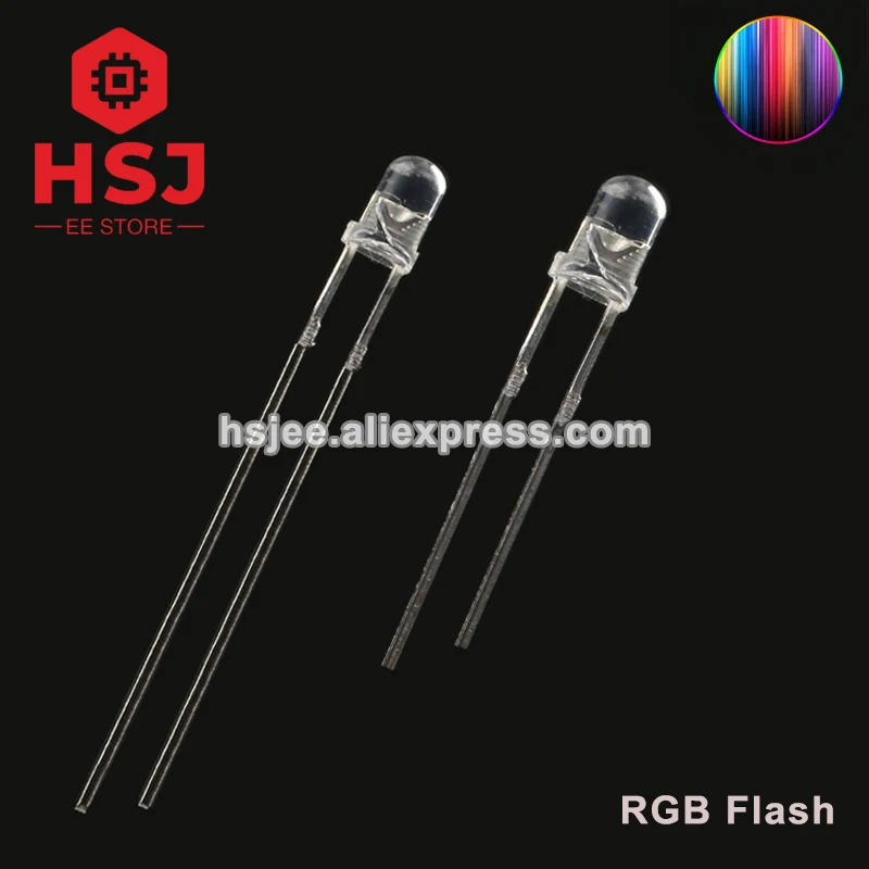 50pcs F3 3mm Fast / Slow RGB Flashing Rainbow Multi Color Light Emitting Diode Round Head LED Full Transparent Type - купить по