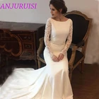 Кружевные свадебные платья с длинным рукавом 2021, мягкое женское платье русалки, простое прозрачное пляжное платье для гостей