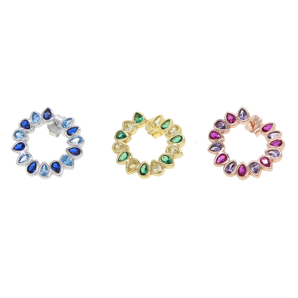 Multi-Colored Red Green Blue Natural Zirconia Stud EarringS Delicate FlowerS S925 Silver Women FaShion Ear Jewelry | Украшения и