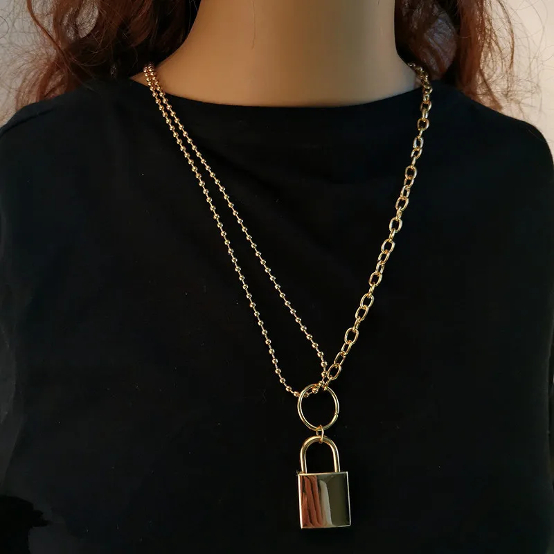 Двухслойное ожерелье-цепочка с замком для влюбленных колье-чокер в стиле панк