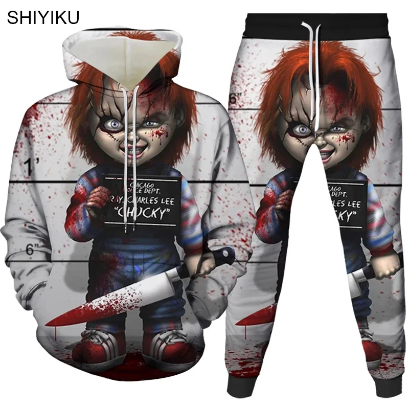

SHIYIKU Movie Chucky 3D Hoodies Brand Mens Fashion Joker Zipper Clown Jacket Hoody Hooded Sweatshirts Outerwear Plus Size Suit