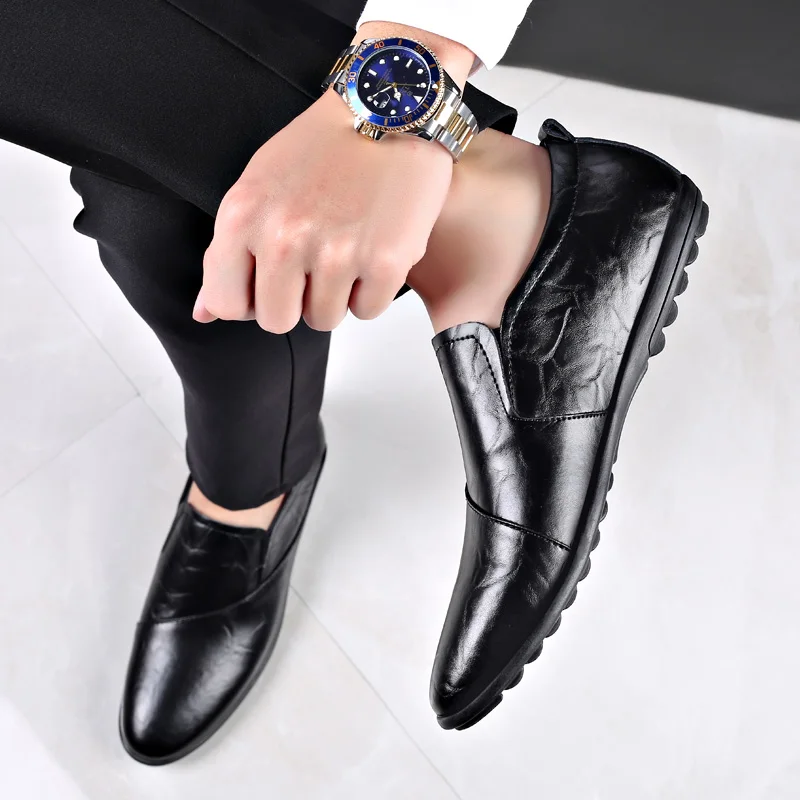 Туфли без шнуровки из натуральной кожи для вождения Мокасины Мужская обувь |
