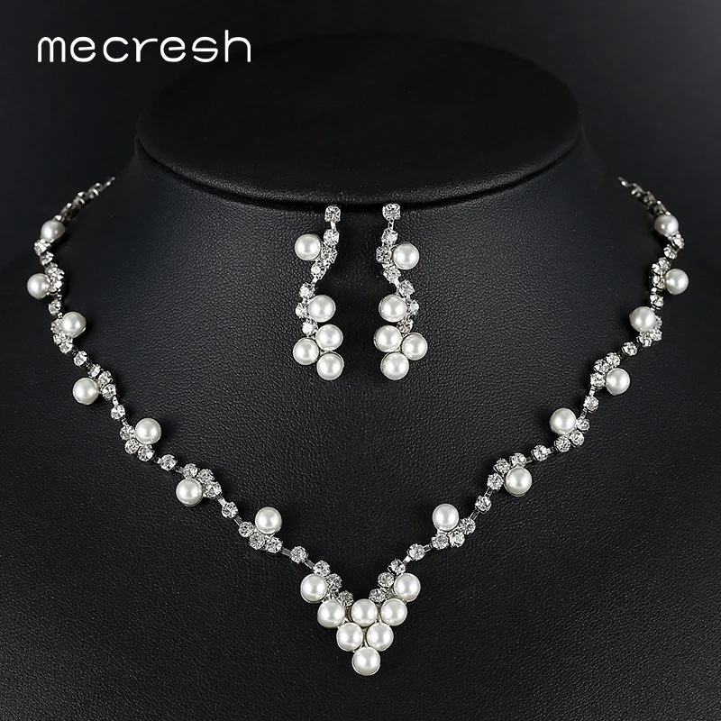 Женский комплект ювелирных изделий Mecresh Серебряные комплекты из серег и ожерелий