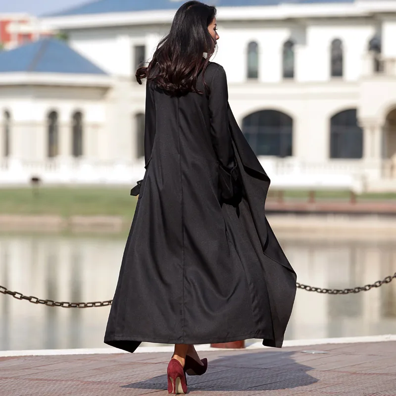

Sexy Women Trench Coat Maxi Long Sleeve Pea Coat Lapel Open Front Long Jacket Overcoat Outwear Cardigan With Belt