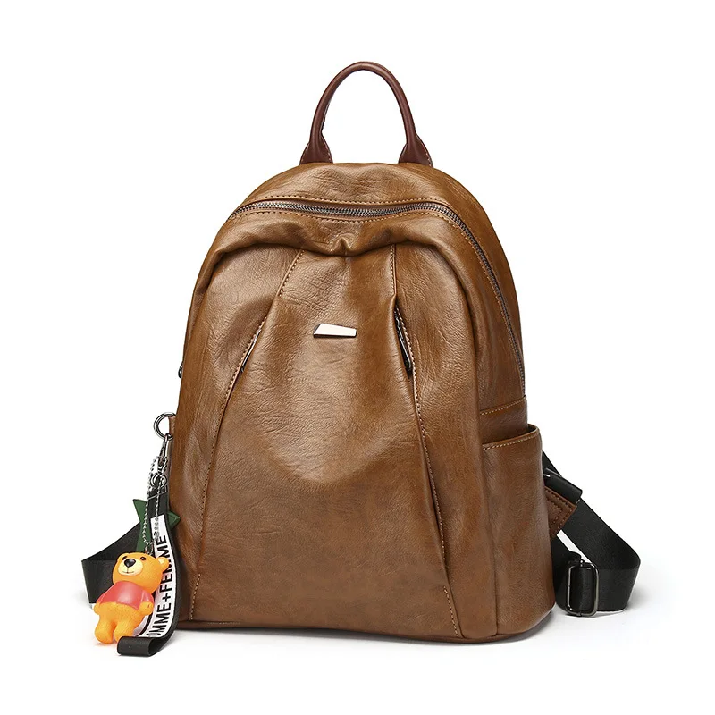 Винтажный женский кожаный рюкзак с заклепками защитой от кражи дорожный