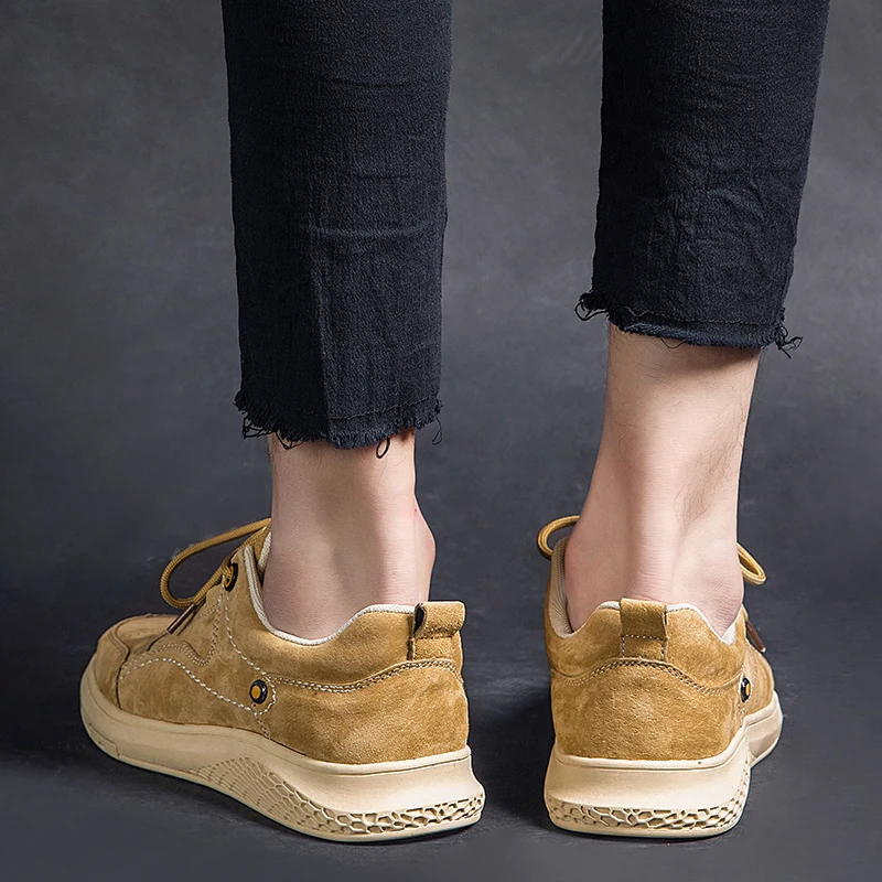 

man casual shoes fashion sneakers spring Genuine Leather shoes men 2020 Pigskin leather lace up flats male footwear