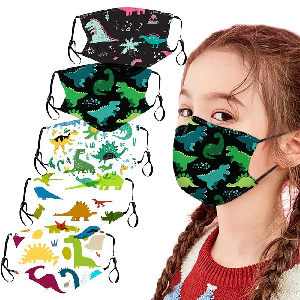 5 шт. Детские хлопковые маски для рта многоразовые модные с рисунком динозавра