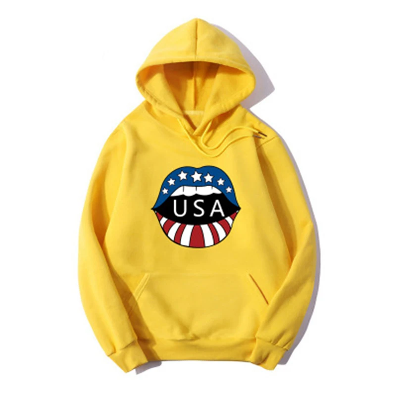 

Sudaderas Lips Print Sweatshirt Fleece Plus Size Women Hoodies Long Sleeve Autumn Winter Casual Loose Harajuku Hooded Pullovers
