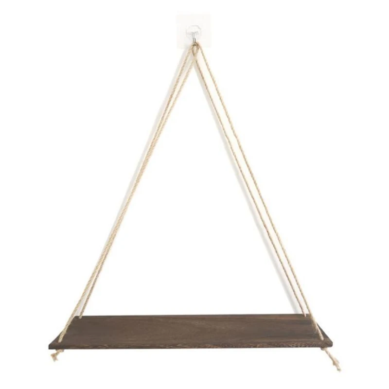 

Rustic Wood Swing Hanging Rope Wall Mounted Floating Shelves Plant Flower Pot Display Rack Indoor Outdoor Decoration