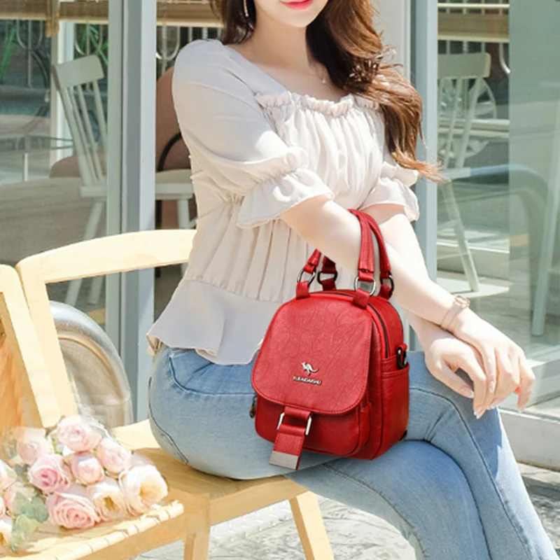 Женские кожаные многофункциональные школьные рюкзаки для девочек подростков