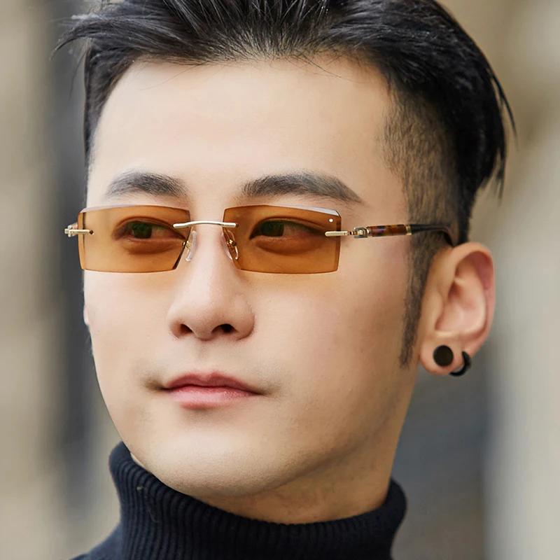 

Vazrobe Photochromic Sunglasses Men Rimless Trimming Chameleon Glasses Man Driving Anti Glare Eyeglasses Frame with Clear Lens