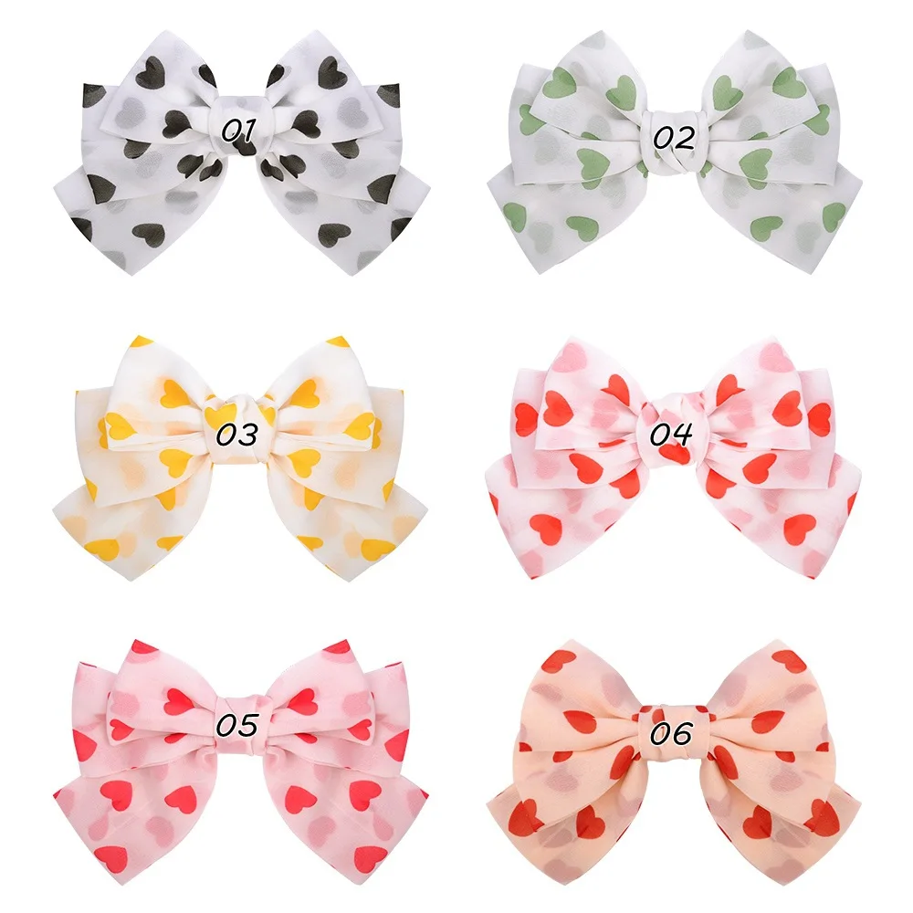 

Bulk 30pc/lot Korea Style Heart Floral Prints 8" Chiffon Hairbow With Hair Clip For Woman Girls Buotique Fabric Bows Hairgrips