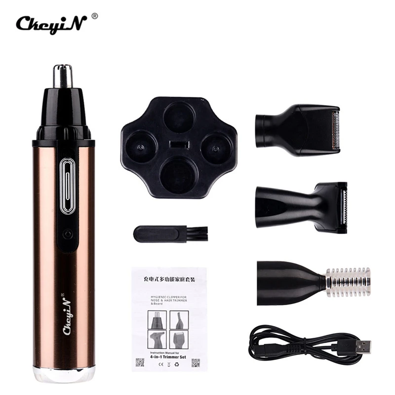 

CkeyiN 4 in 1 Electric Nose Ear Hair Clipper Sideburns Cordless Eyebrow Beard Trimmer Rechargeable Men Razor With Storage Box