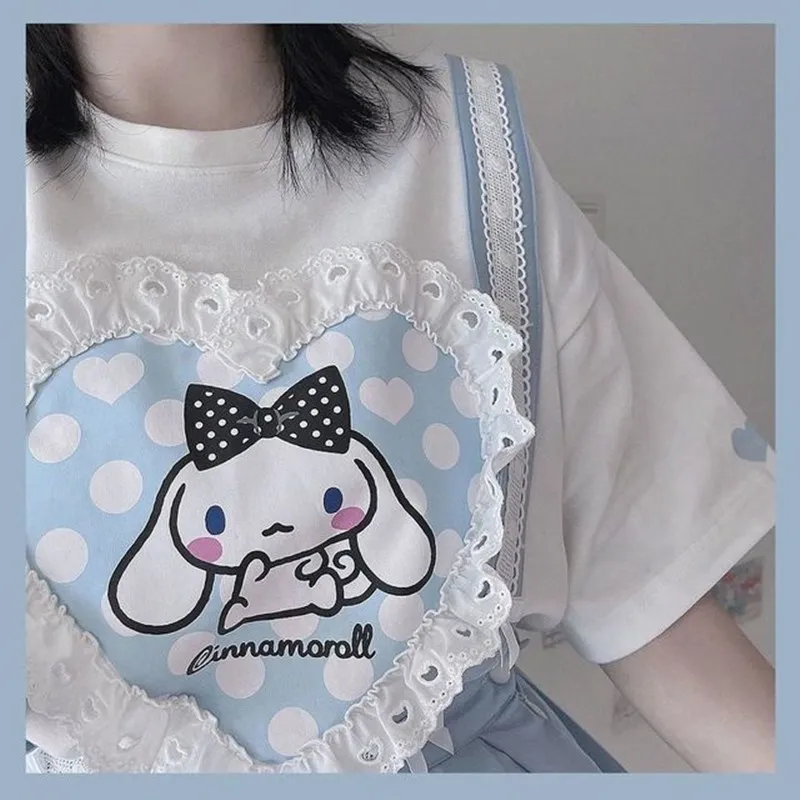 

Harajuku Hip Hop Lace T Shirts Female Women Gilrs Tshirt Short Sleeve Harajuku Kawaii Cute Lolita Loose Vintage Clothes