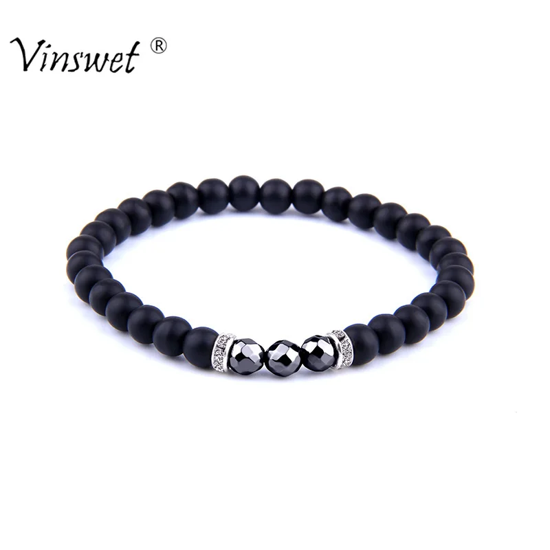 Матовый черный браслет из натурального камня 8 мм эластичной веревки магнитный