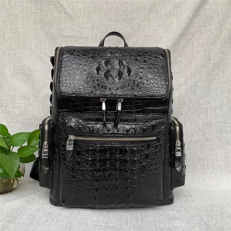 Повседневный мужской рюкзак из натуральной крокодиловой кожи сумка на молнии