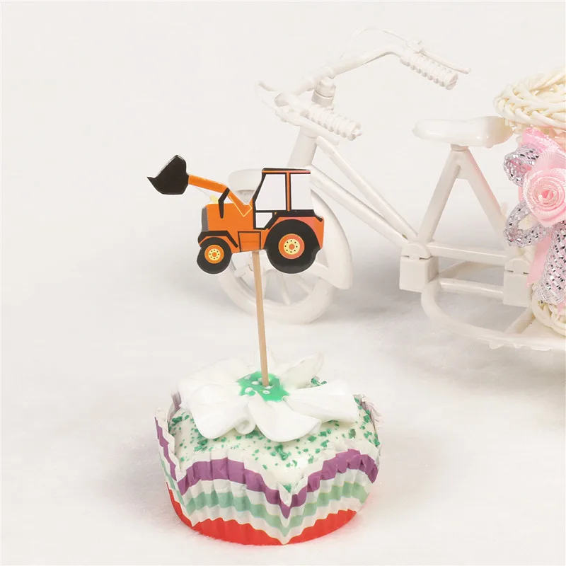 Строительный автомобиль кекс Топпер Экскаватор Бульдозер грузовик флажки для