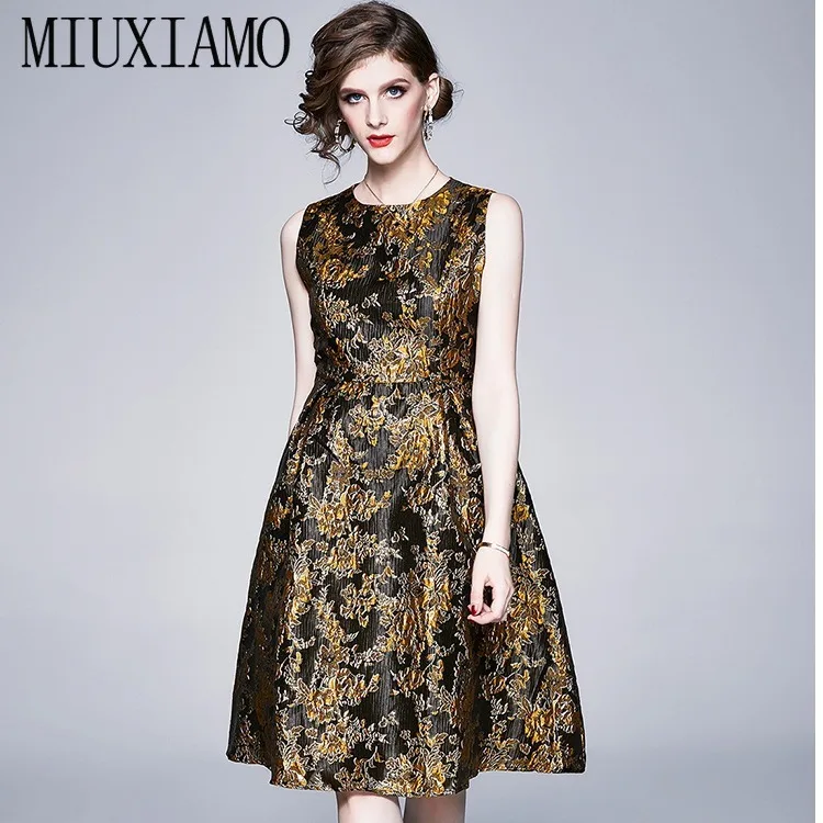 

MIUXIMAO High Quality 2020 Summer Dress Newest Fashion Flower Knee-Length Elegant Casual Dress Women Vestidos Party Dress