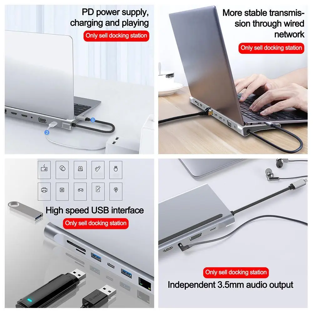 

Type-c To Dual HDMI/vga Docking Station 12-in-one Type-c Station Docking W8O1