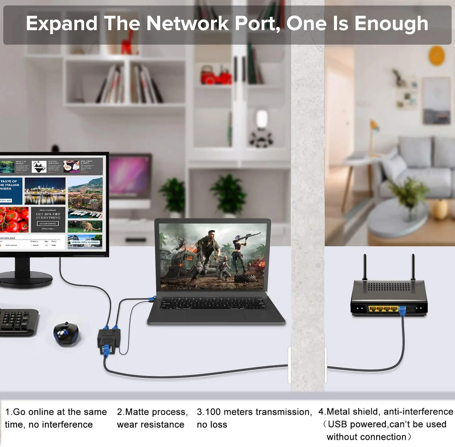 Сетевой Разветвитель RJ45 адаптер от 1 до 2 разъемов сетевой разветвитель Ethernet LAN