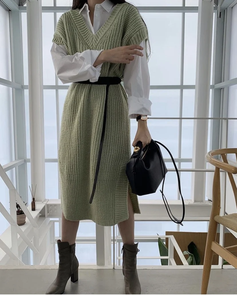 Женский костюм-двойка Woherb Трикотажный костюм с отложным воротником и V-образным