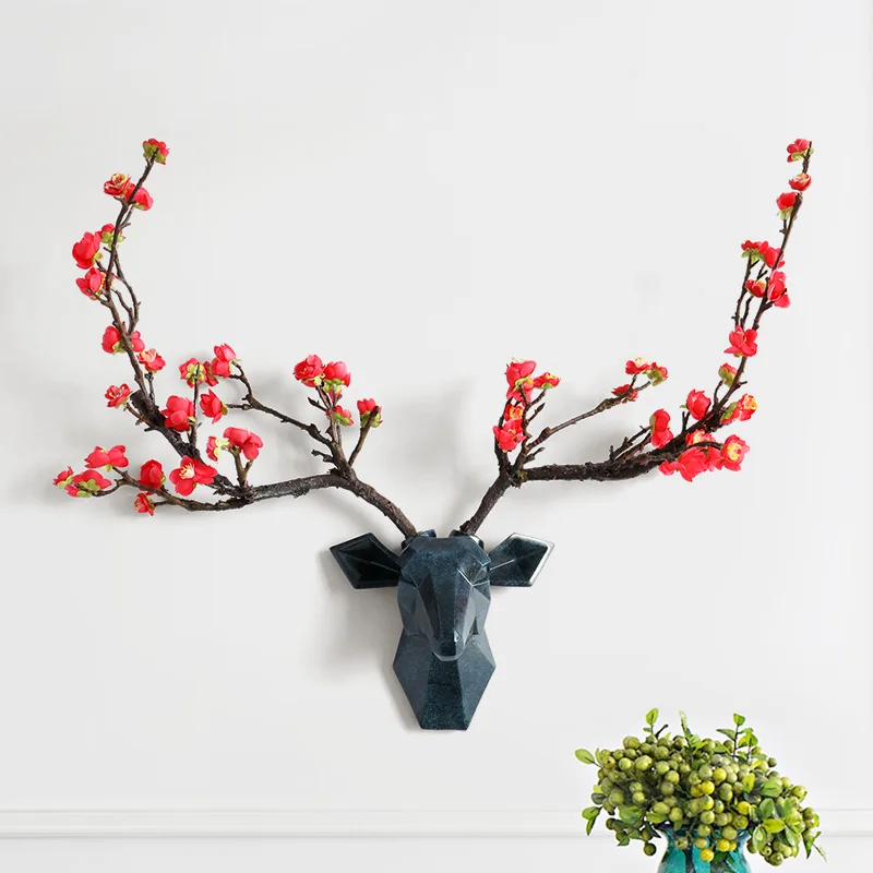 3d олень из смолы с цветочным Рогом Настенный декор Современная голова животного