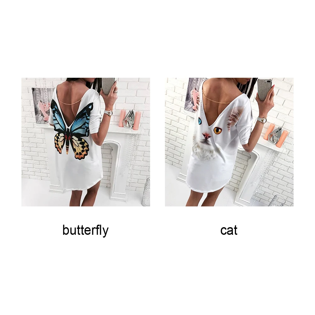 

long style T shirts Butterfly, Cat Women tops Short sleeve Tops