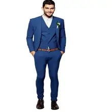 Esmoquin azul de alta calidad para hombre, un solo botón con solapa de esmoquin, elegante, para negocios, trabajo diario, ropa Formal ajustada, 3 piezas, 2022 (4)