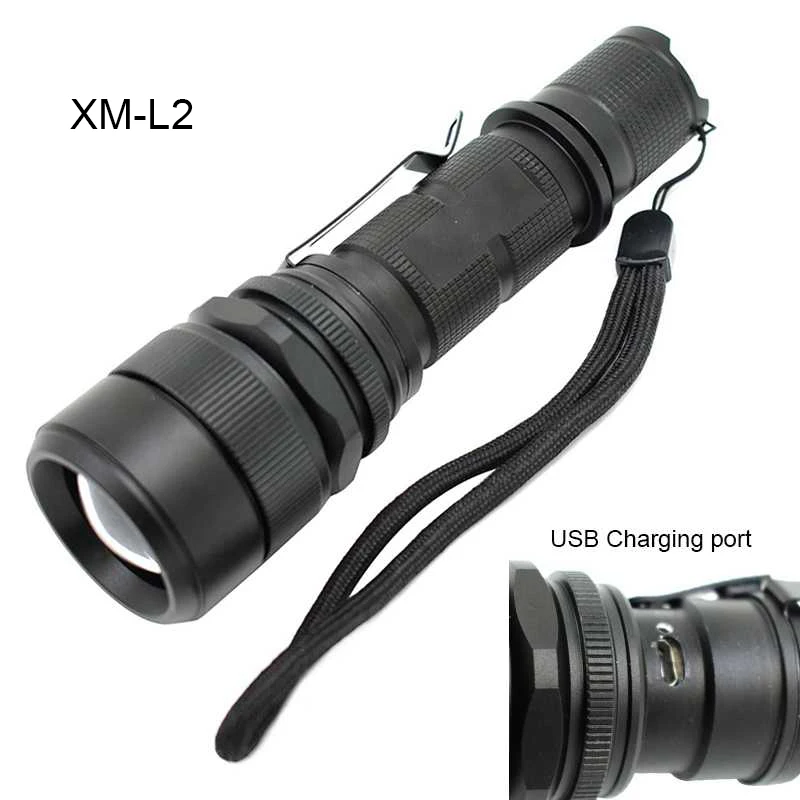 XM-L L2 масштабируемый светодиодный светильник-вспышка 5 режимов USB Перезаряжаемый