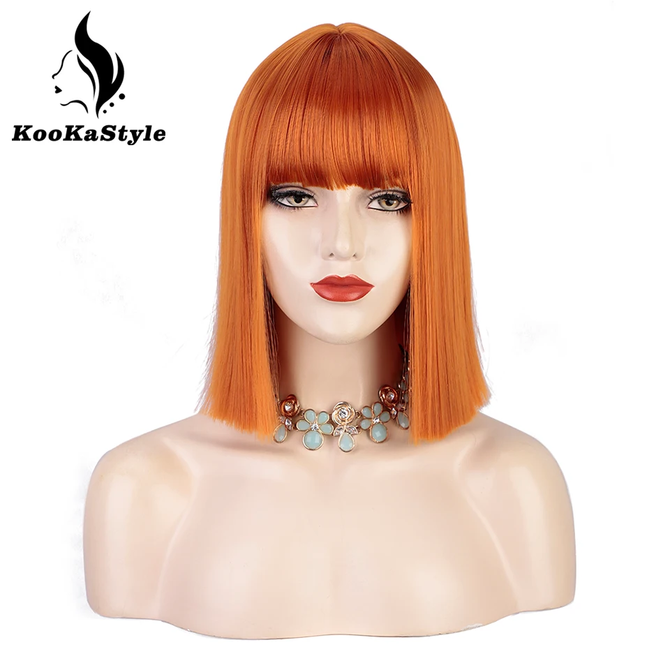 

Синтетические парики KooKaStyle, короткие прямые, с челкой, оранжевые, розовые, светлые, термостойкие, для косплея