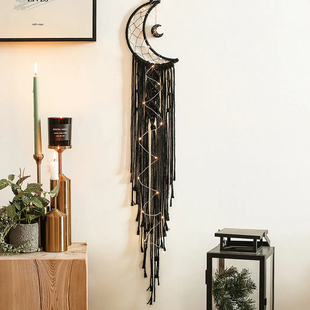 

Настенный подвесной гобелен Moon Macrame, украшение для детской ручной работы, ручная работа, кисточка, подарок, черный богемный Декор для дома «с...