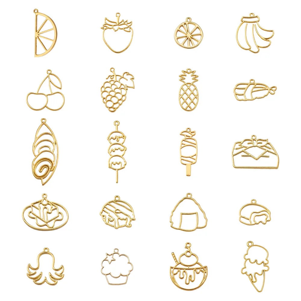 

Open Back Bezel Pendants Hollow Frame Charms Fruit Food Flower Butterfly for Resin Crafts Jewelry Making Golden Color