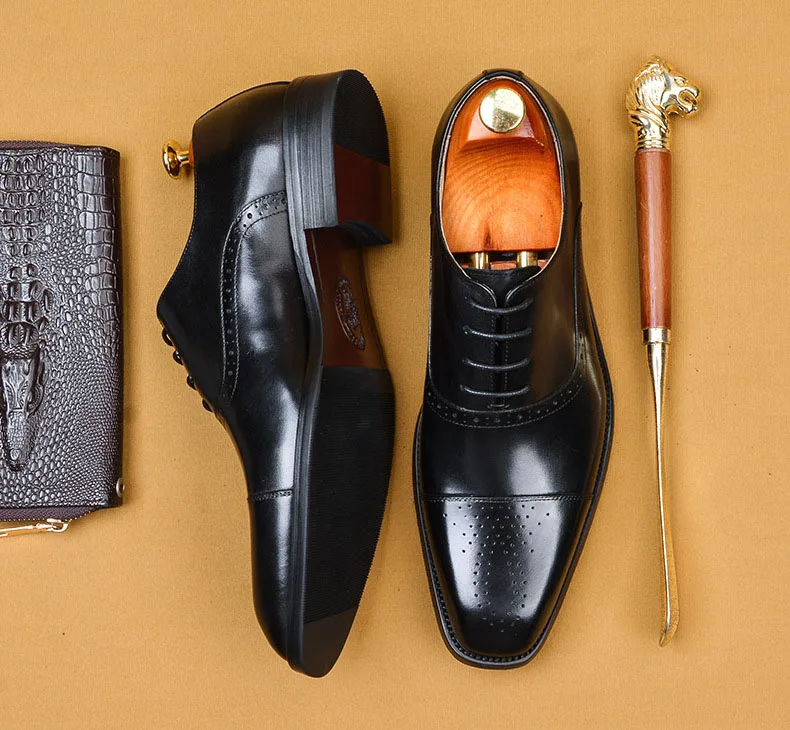 

QYFCIOUFU Italian Mens Bullock Genuine Leather Shoes Luxury Brand Gray Men Party Wedding Dress Shoe Business Formal Shoes