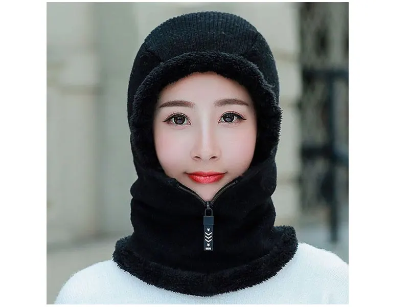 Skullies Beanies женская вязаная шапка шарф женские зимние шапки для женщин капот однотонная Балаклава маска Feminino Beanie Hat cap