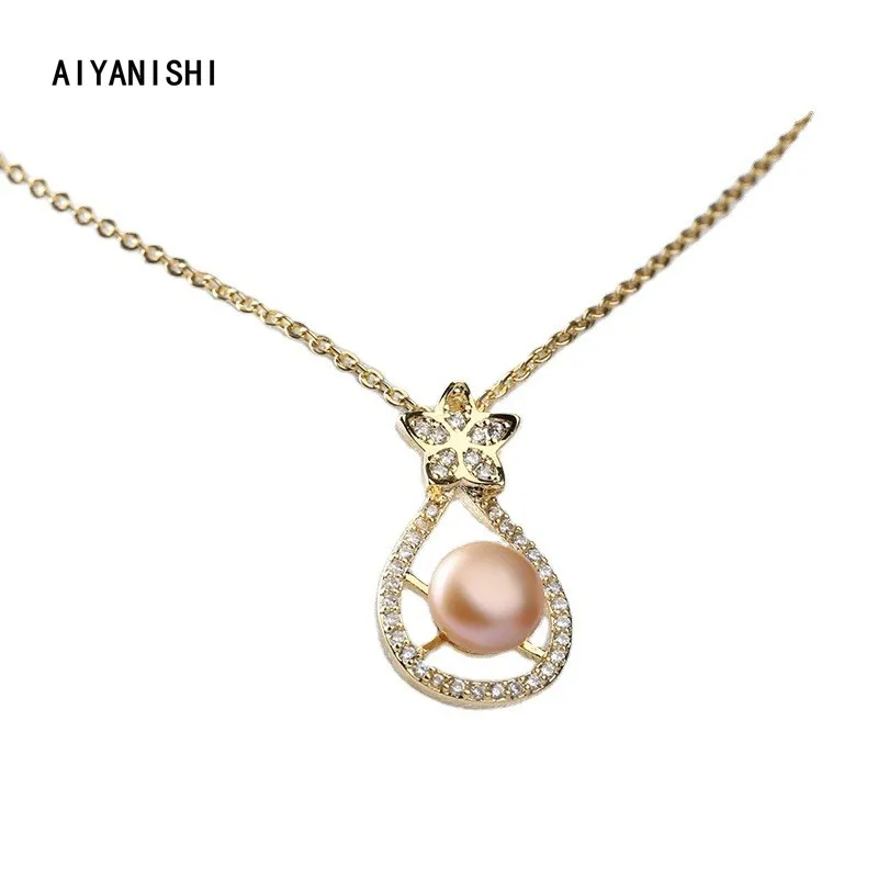 

AIYANISHI 18K Gold Filled Natural Freshwater Pearl Necklace Flower Drop Necklace Choker Drop Natural Freshwater Pearl Pendants