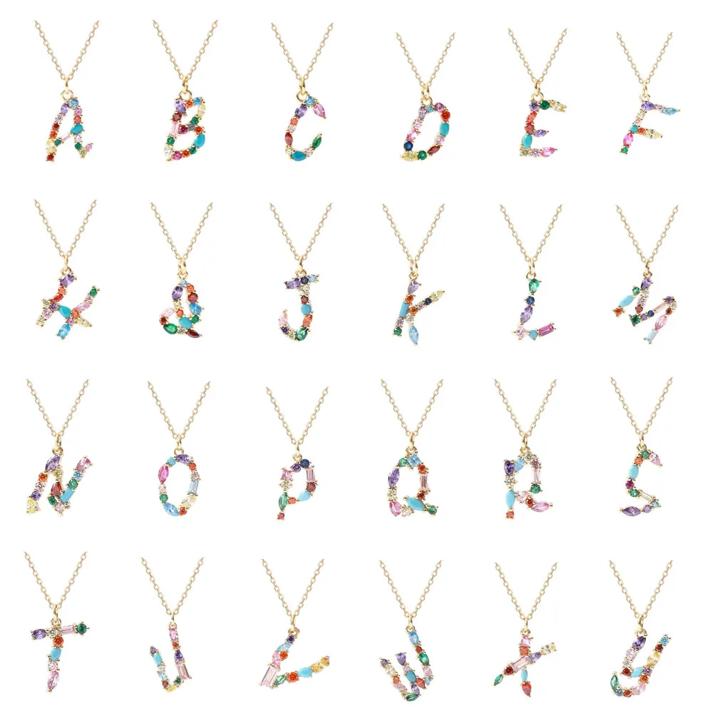 

CCFJOYAS 26pcs/Set 925 Sterling Silver Colorful Zircon 26 Letter Pendant Necklace Simple European and America Necklace Wholesale