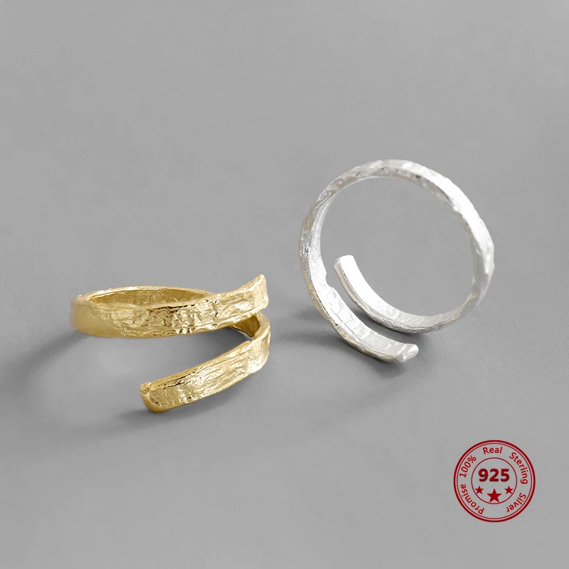 

100% S925 Sterling Silver Rings For Women Trendy fashion Link Chain Shape Open Cuff Resizable Ring Retro Jewelry