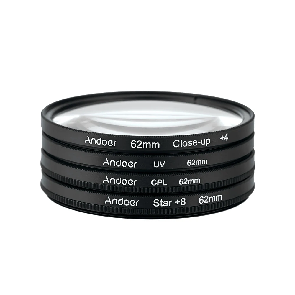 Комплект кругового фильтра Andoer 62 мм UV + CPL Close-Up 4 Star 8-Point круговой поляризационный