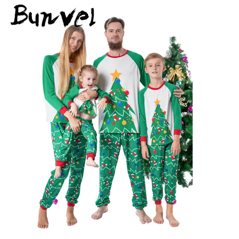 Bunvel/рождественские пижамы для всей семьи комплект одежды сна с принтом