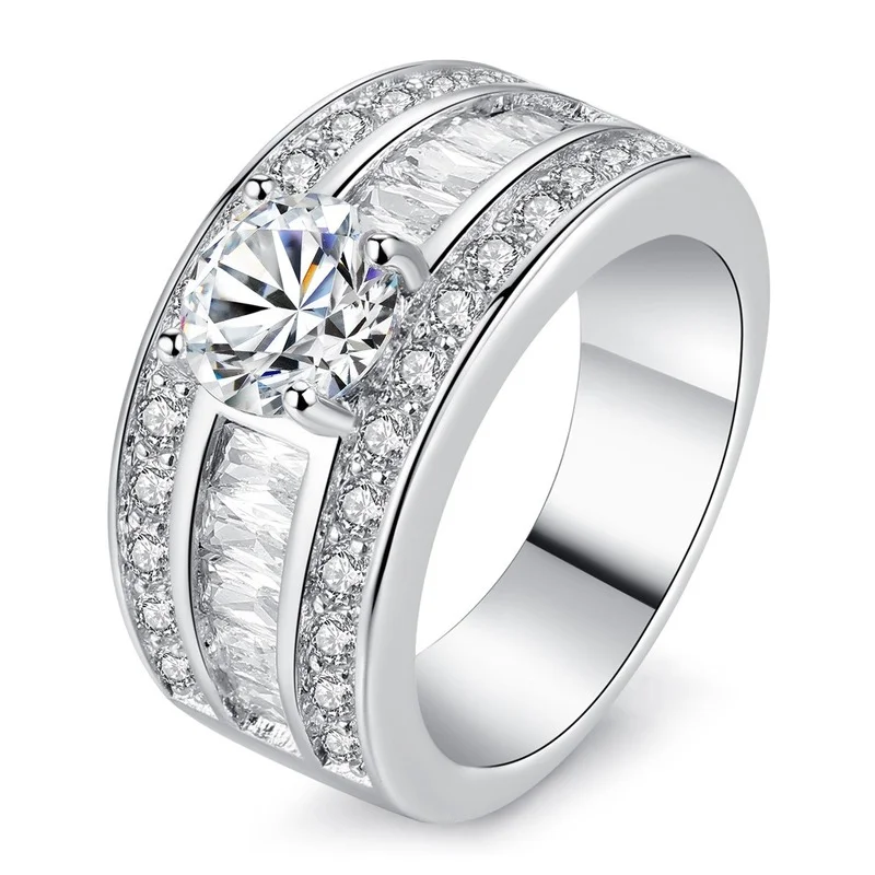 

Creative Trend Women Jewelry Four Claw Inlay Micro Zircon Wide Ring Women Wedding Jewellery Ring Engagement Party Accessories